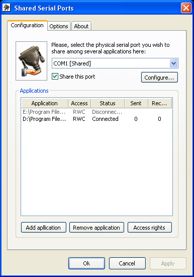 Shared Serial Ports - Share real serial ports between applications.