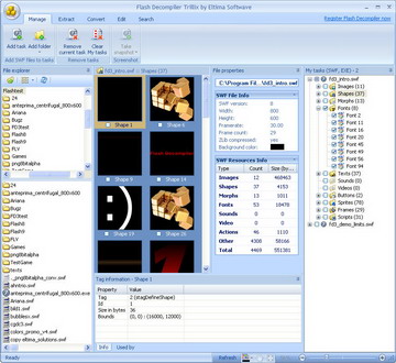 Flash Decompiler Trillix offers Interactive thumbnails category view for more comfortable and detailed preview