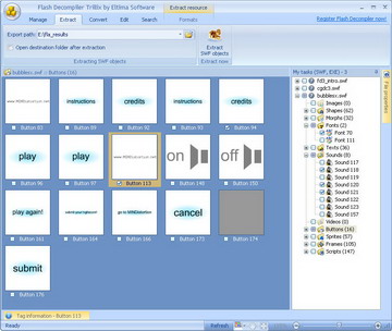 Extrait tous les images depuis le fichier SWF et les enregistre sur votre disque dur