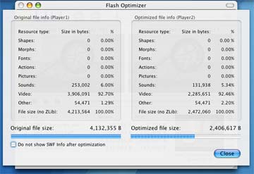 Flash Optimizer bietet detaillierte Informationen über SWF - Dateien an und stellt fest, was am meisten eine Komprimierung benötigt. 