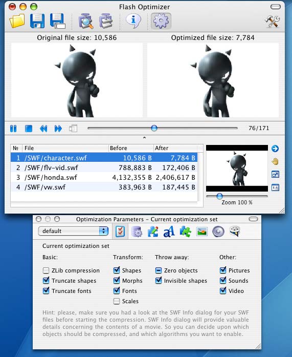 Make your SWF files smaller within several clicks!
