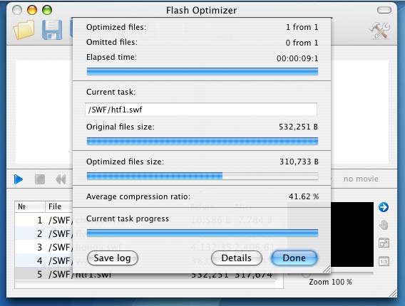 As you can see you are only 17 seconds away from compressing your SWF files up to 60-70%! Try Flash Optimizer for Mac today!