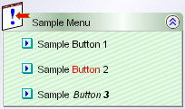 Class ELMenu. This component is destined for ELMenuBar and it is container for elements of a menu (buttons, hyperlinks buttons, etc). You can set gradients for menu header and menu body. You can also select animation type when you show/hide menu body.
