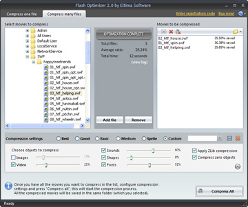 Easy controls, easy interface, user-friendly environment. Make your SWF files smaller in seconds!