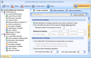 Easily switch between Raw and Telnet protocols for data transmission and configure additional connection settings for additional flexibility of your remote client and server connections.