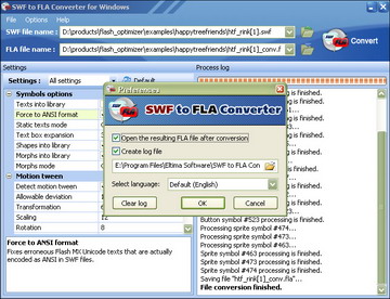 Several handy options let you automatically open converted FLA file, save conversion log to a separate file, change interface language, etc.