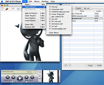 SWF & FLV Player records opened files history for convenient reopening of previously viewed movies.