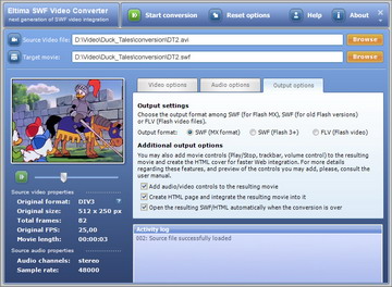 SWF Video Converter erlaubt Ihnen, verschiedene Ausgaberesultate zu haben und SWF - Video in verschiedenen Formaten zu speichern. Sie können auch Videoregler hinzufügen und einen HTML - Umschlag für SWF – Datei erstellen. 