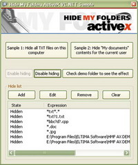 Screenshot of Hide My Folders ActiveX 2.0