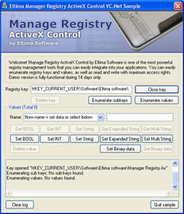 Screenshot of Manage Registry ActiveX Control