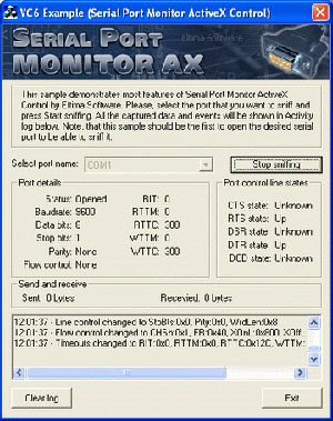 Screenshot of Serail Port Monitor ActiveX 3.0