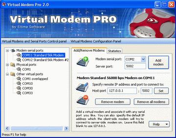 Virtual modem, emulate Fax Class 1 modem, ememulate modem, software modem, modem over tcp/ip, modem over network, hayes at commn