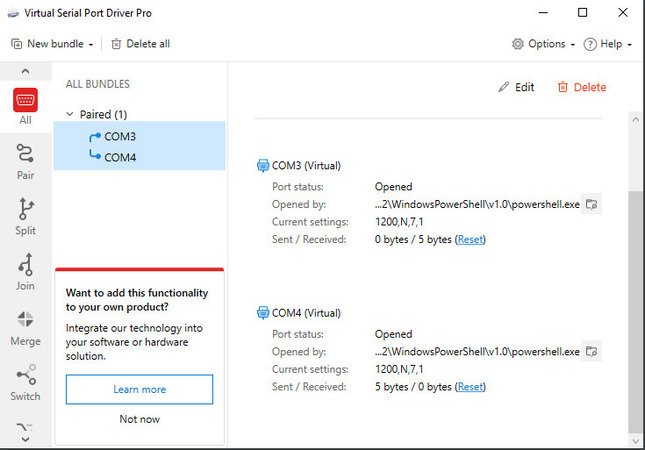  Transferred data shown in Virtual Serial Port Driver
