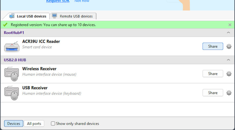 The reader is visible on the device list