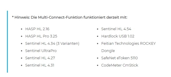 Die Multi-Connect-Funktion funktioniert derzeit mit Die Multi-Connect-Funktion funktioniert derzeit mit