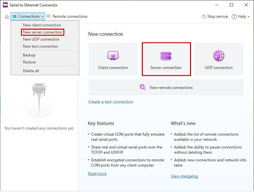 Click Connect to the remote serial port