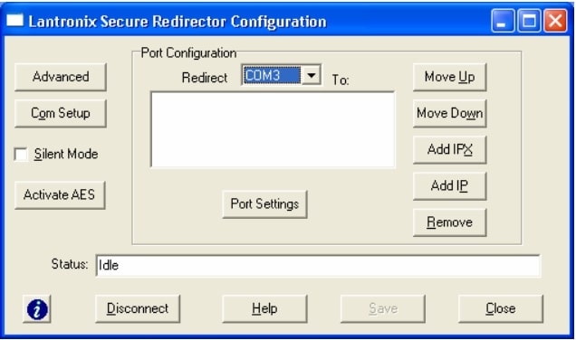 Configuración del redirector de puerto COM seguro
