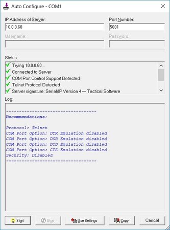 Virtual Serial Port Redirector by Tactical Software interface