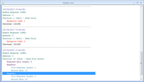 Modbus data logger view