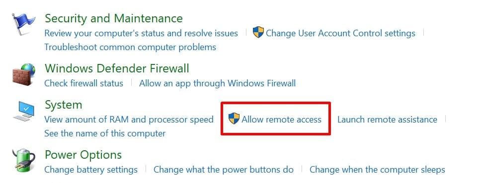  Click on Allow remote access