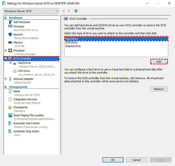 add Hard Drive in SCSI Controller