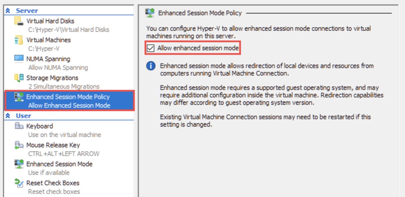  Vælg Enhanced Session Mode Policy