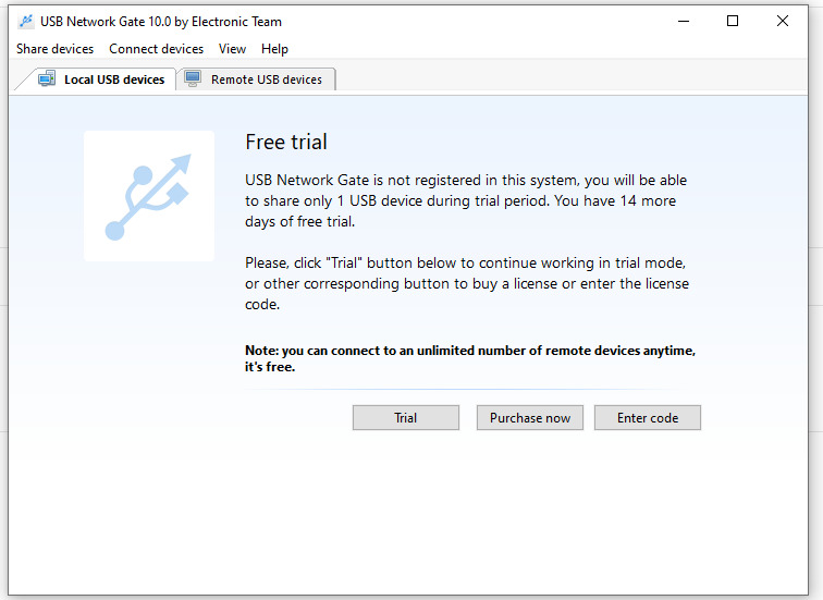  Select a USB Network Gate usage plan