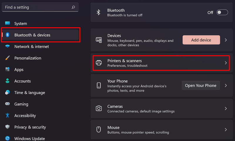 impressoras e scanners Windows 11