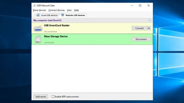  exécutez USB Network Gate, recherchez le périphérique souhaité