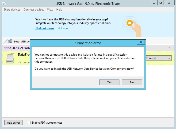 Componentes de aislamiento del dispositivo USB Network Gate