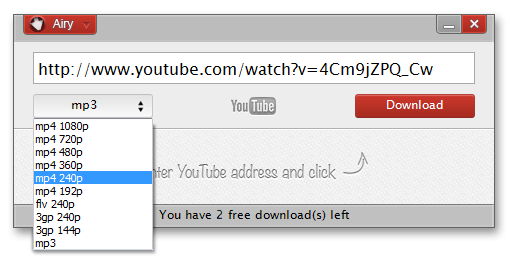 Download MP3 sounds from YouTube with Airy YouTube Downloader Download MP3 sounds from YouTube with Airy YouTube Downloader