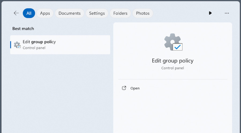 Opening the group policy editor