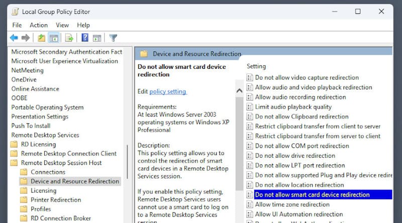 Locating the redirection policy