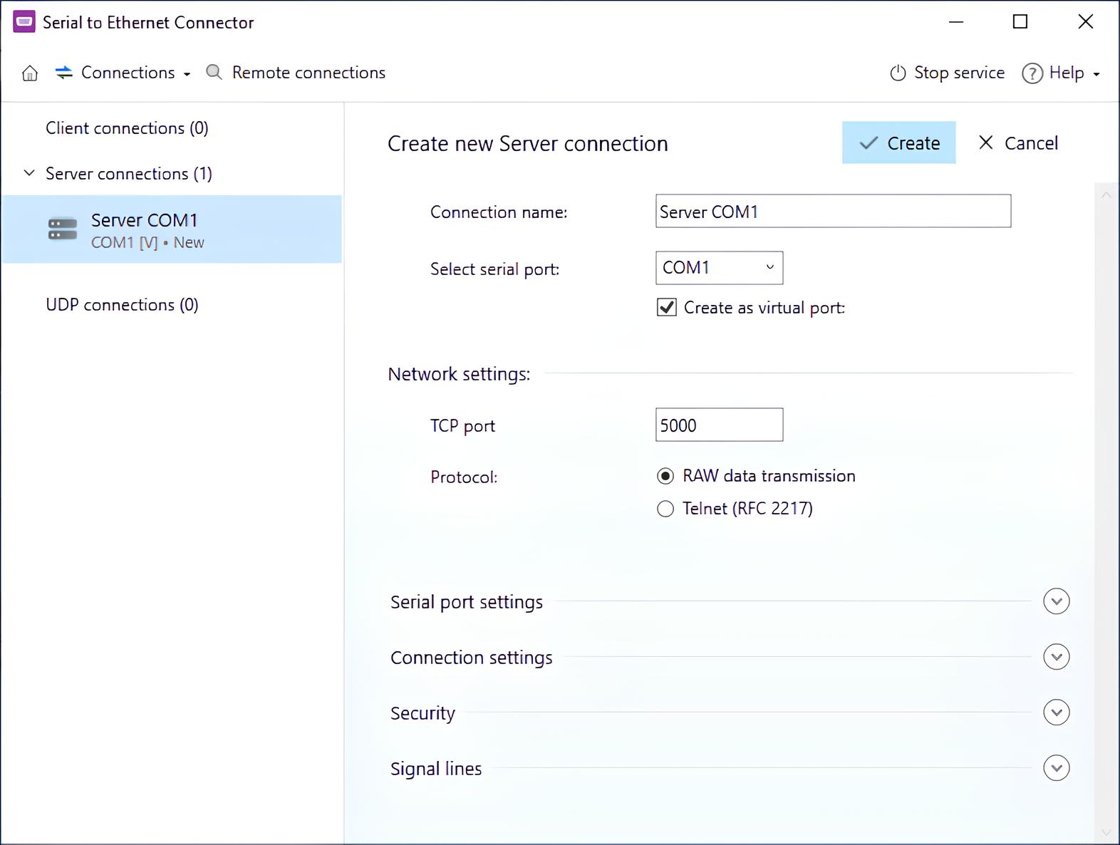 Create a server connection