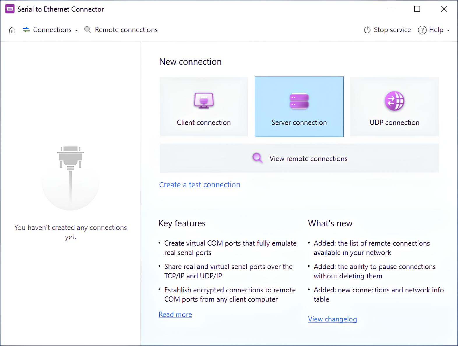 Server connection tab
