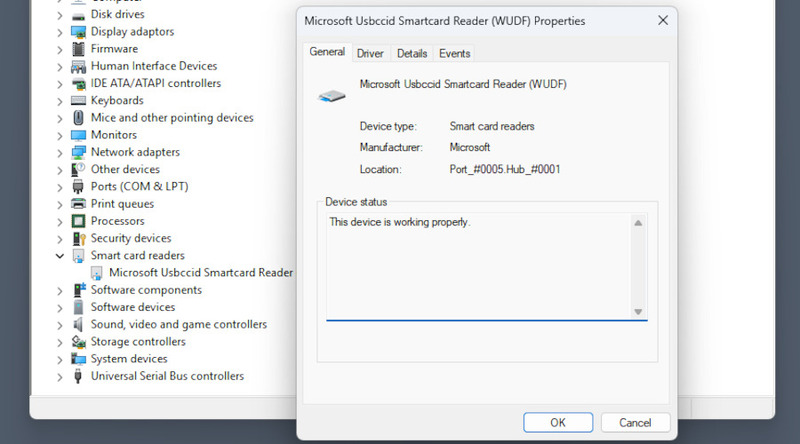 A card reader in the Device Manager