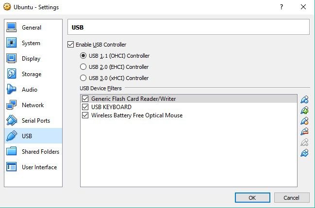 VirtualBox USB settings