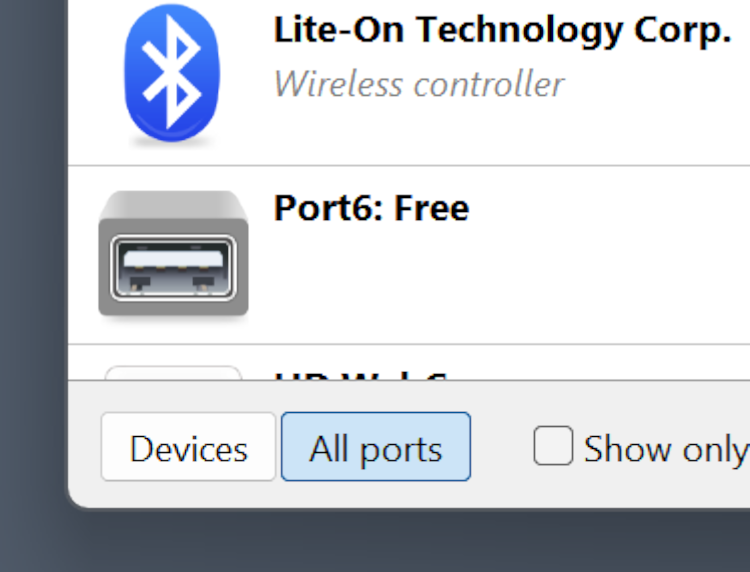 Passaggio a "Tutte le porte" nella finestra di dialogo di USB Network Gate