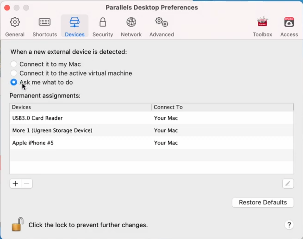 Parallels Desktop Preferences