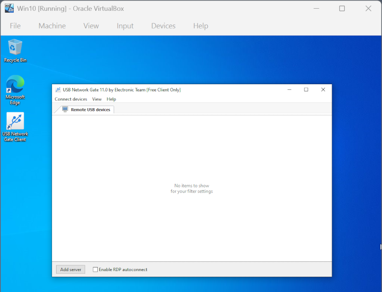 Istanza di USB Network Gate in una VM VirtualBox