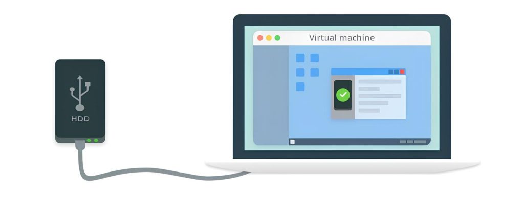 An external hard drive being accessed from a VM