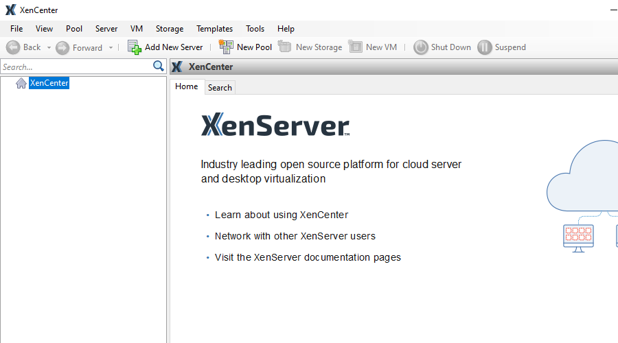 Interface XenCenter sous Windows
