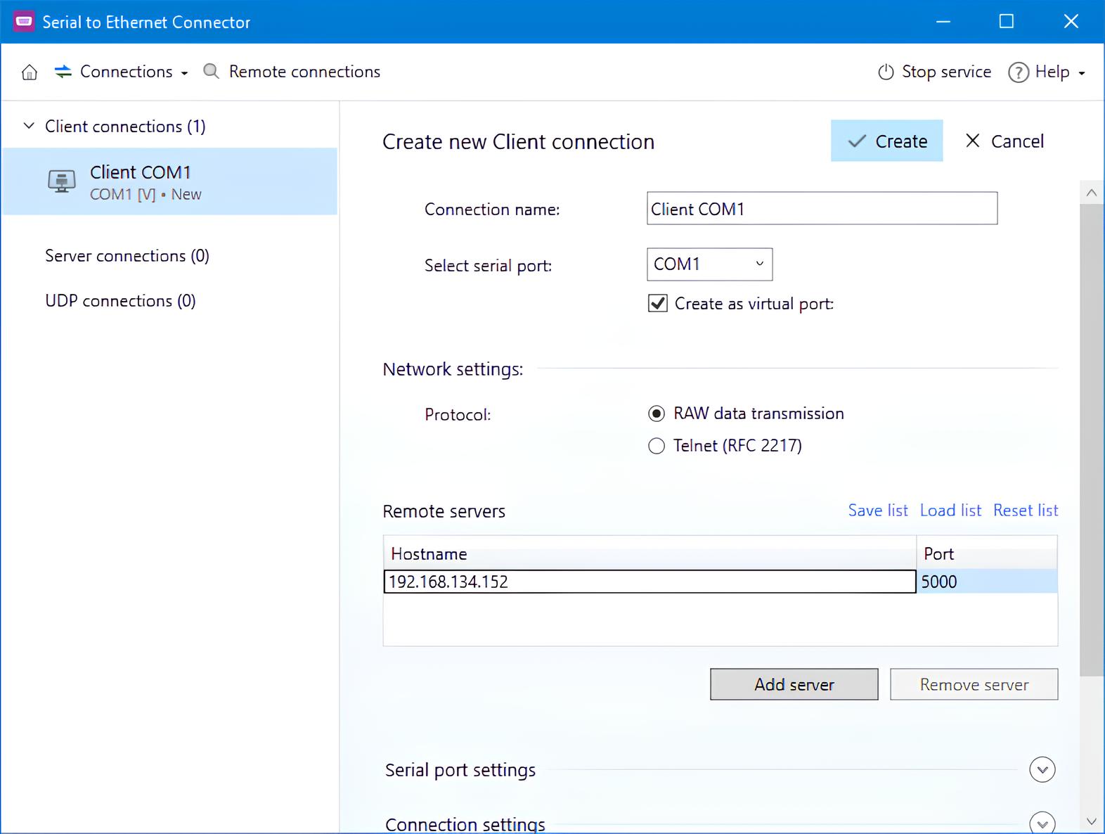 création d'une connexion Client