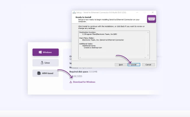 Serial to Ethernet Connector installation process