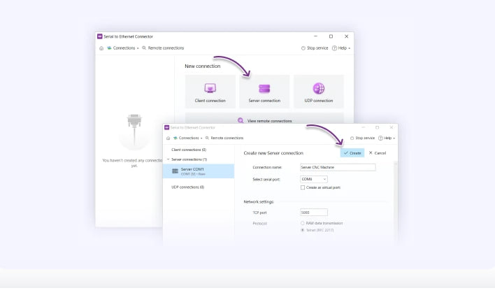 Creating new connection in Serial to Ethernet Connector