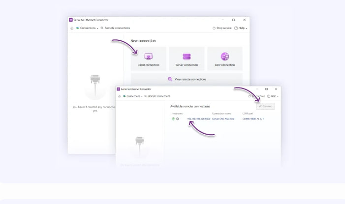 Serial to Ethernet Connector connection settings