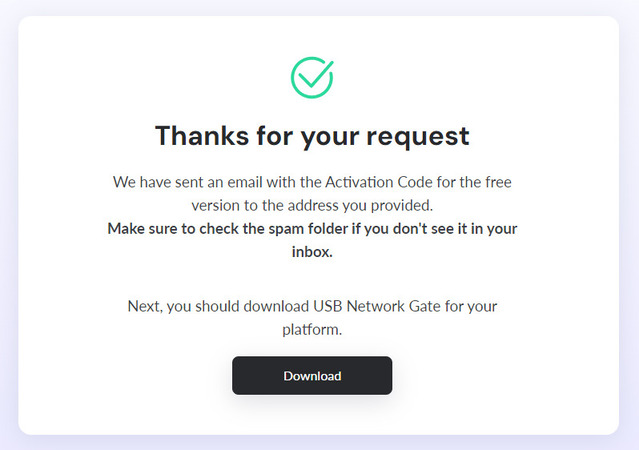 La richiesta di una licenza USB Network Gate è approvata
