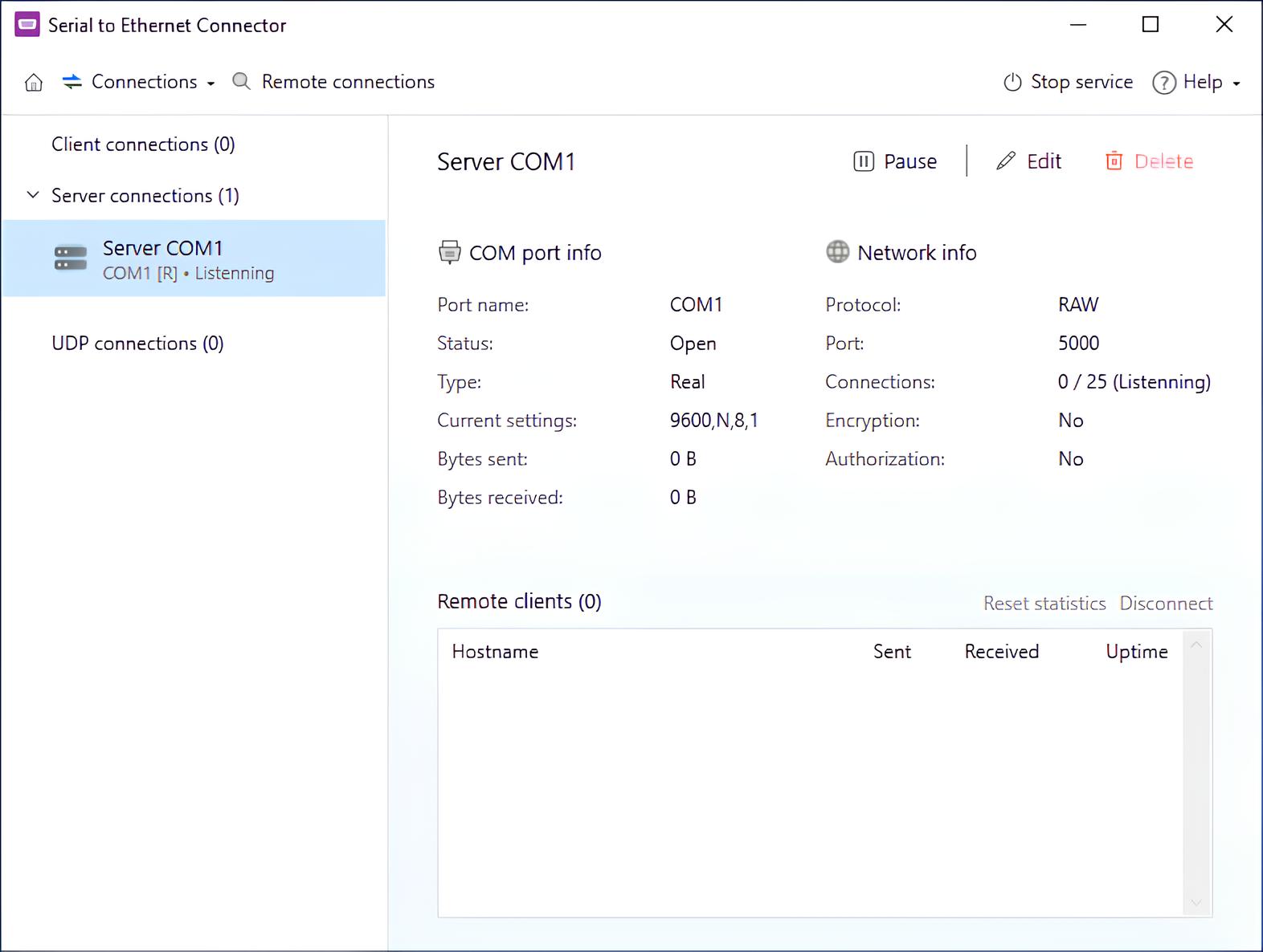 Information about an existing connection