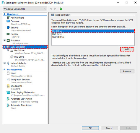 add Hard Drive in SCSI Controller