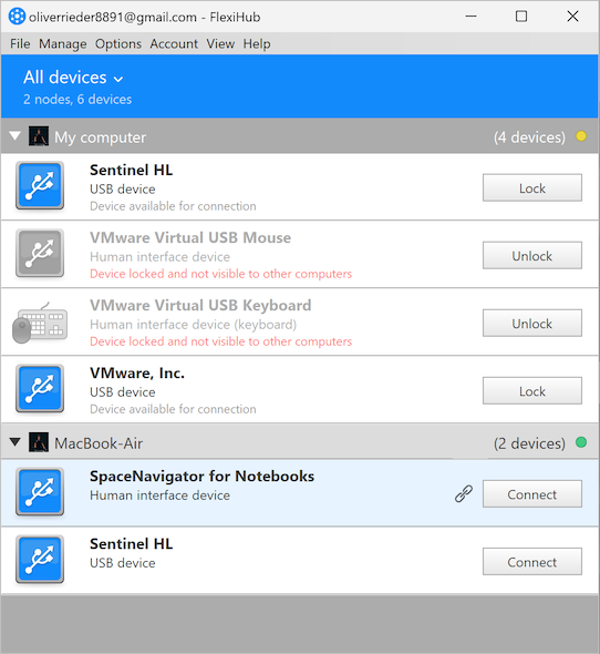 Connessione USB Redirector